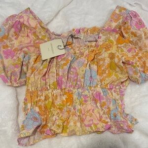 Cynthia Rowley Floral Blouse - Pink, Orange, Blue